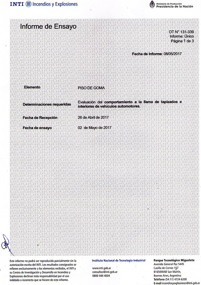 Certificado inti de propagacion de llamas